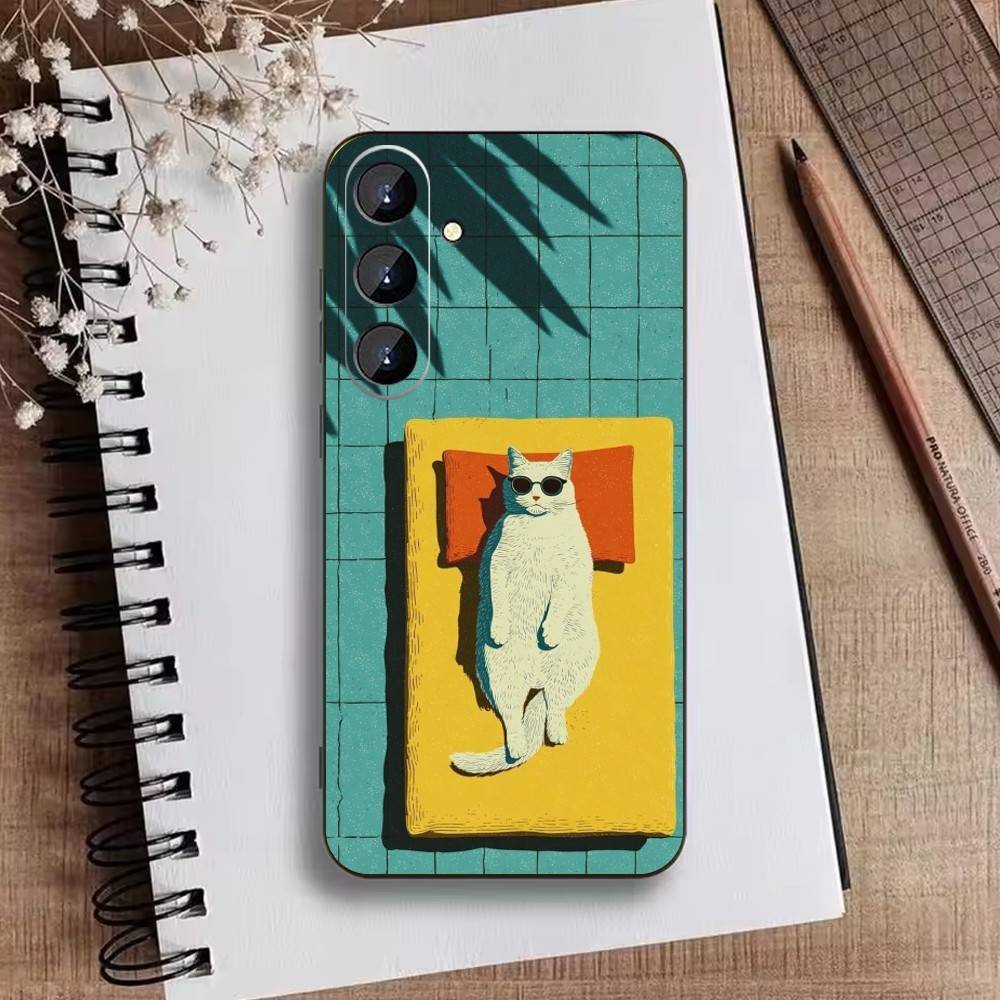 Cute Cat Funny Phone Case For Samsung Galaxy A73,21,22,32,71,53,52,51,80,5G Soft Black Cover