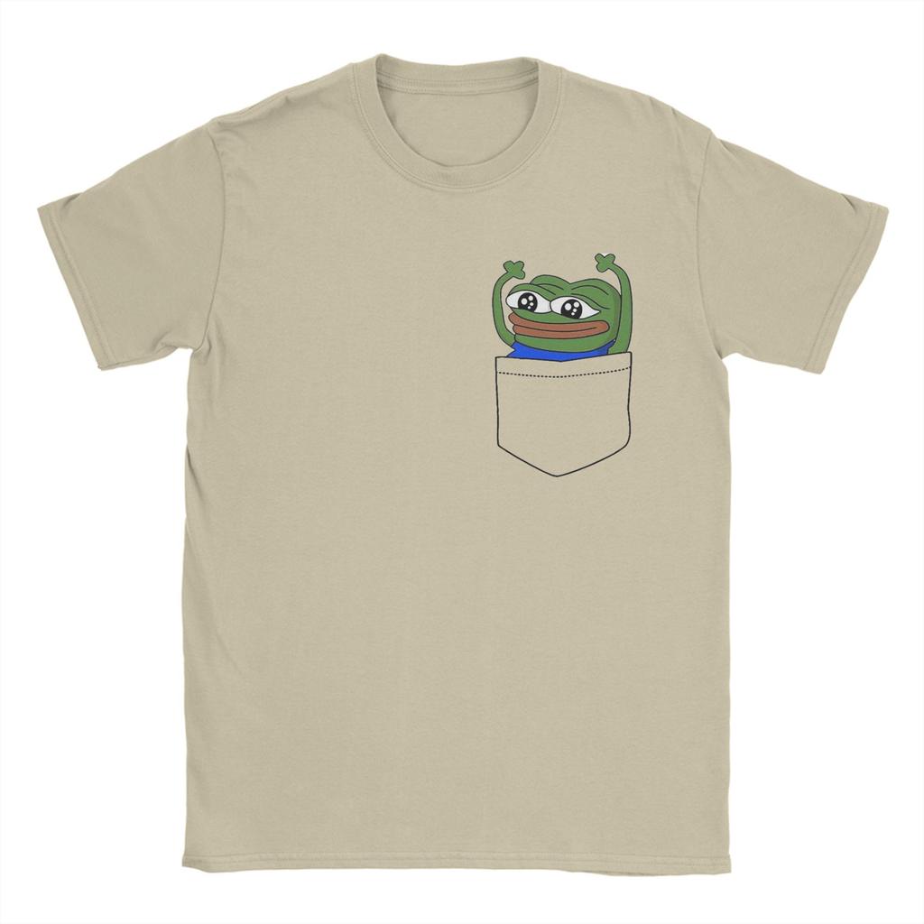 Hypers Emote Pocket Men T Shirt P-pepe Frog Creative Tees Short Sleeve O Neck T-Shirt 100% Cotton Summer Clothes