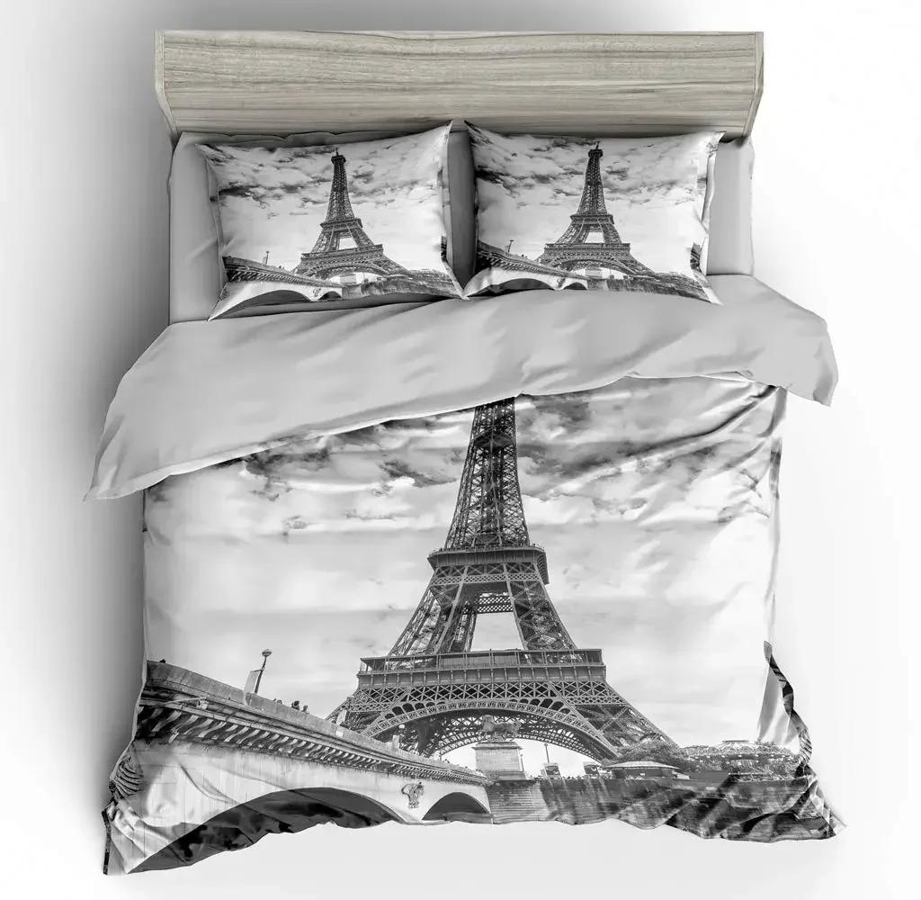 Eiffel Tower Comfortable Duvet Quilt Cover Pillowcase Bedding Set Children Bedroom Decoration Home Textile