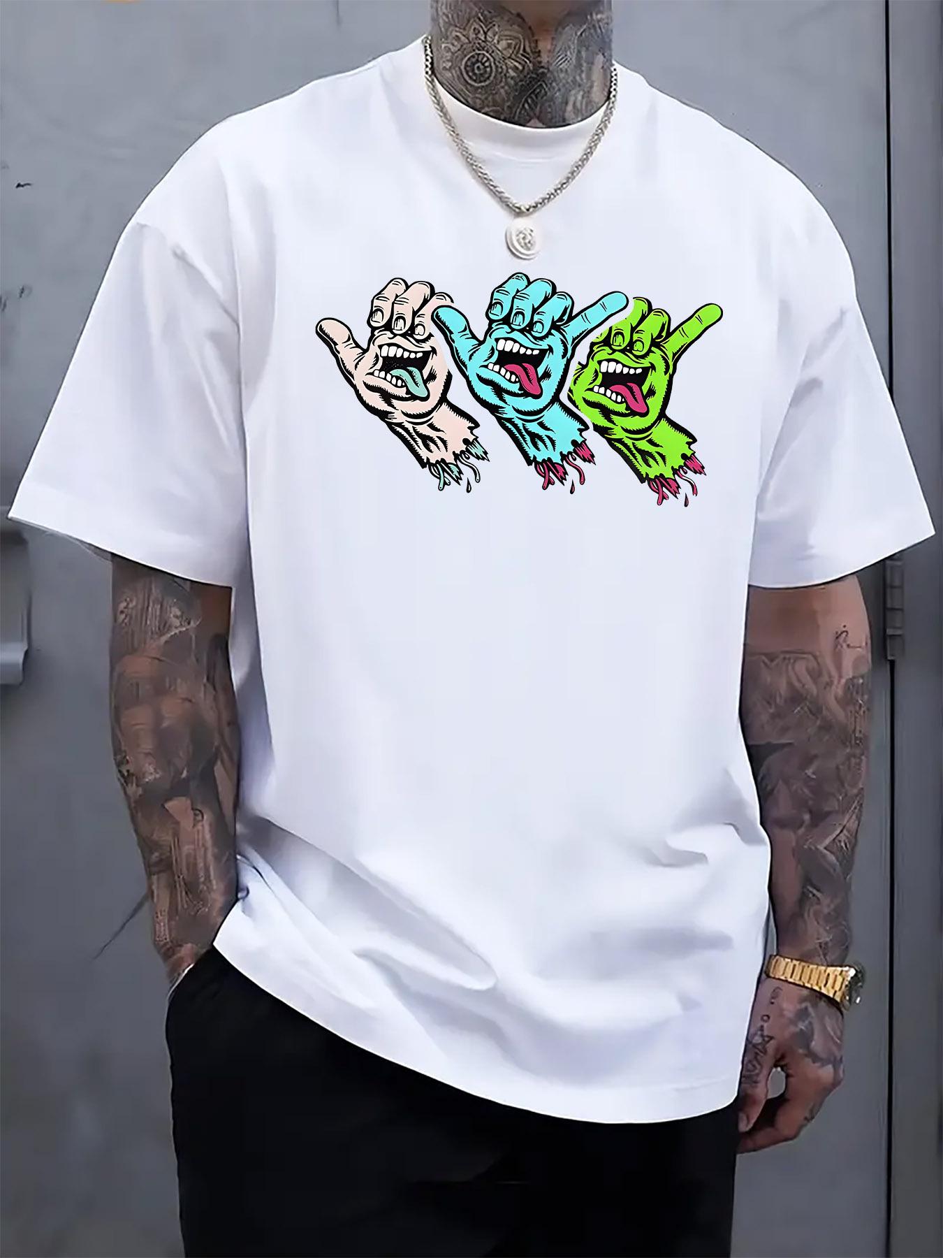 Playful Cartoon Hand Gesture Print Short-Sleeve Tshirt - ... L