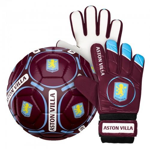Aston Villa FC Childrens/Kids Goalkeeper Gloves Set