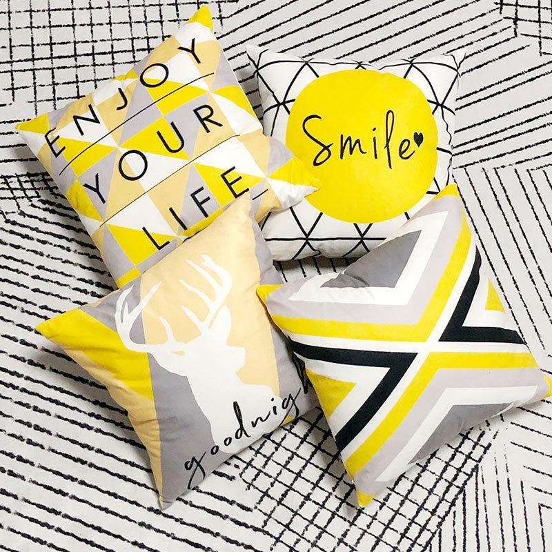 Yellow Nordic Cushion Gray Sofa Pillow Cover Model House Cushion Living Room Sofa Geometric Warm Yellow Cushion Cover
