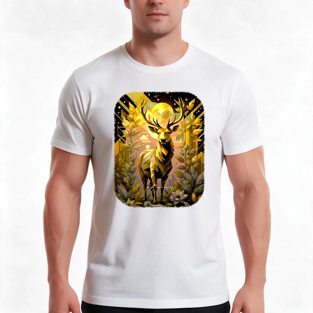 Golden Deer Tshirt Summer Casual Cotton Tee Oversized Streetwear Tops Vintage Graphic Print Loose Fit Short Sleeve