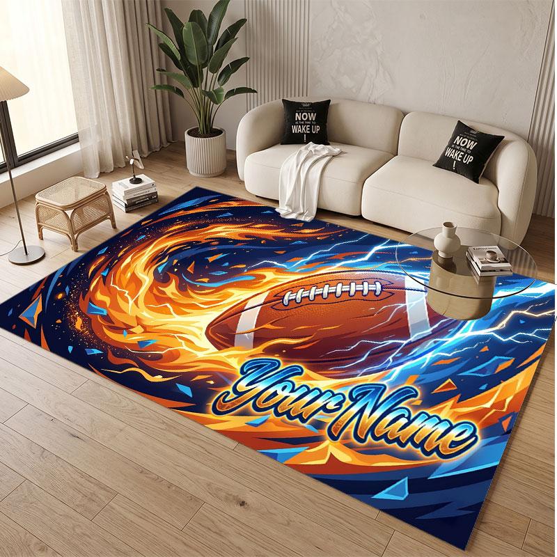 American Football Theme Soft Crystal Velvet Rug Custom Name & Text Print Non Slip Floor Rug for Bedroom Living Room