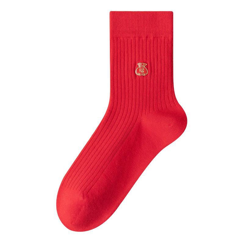 Zodiac Year Big Red Wedding Socks - Festive Cotton Mid-Tube In Chinese Red for All