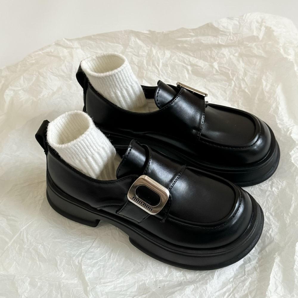 Loafers women's 2025 new spring and autumn black shoes women's British style platform small leather shoes buckle Mary Jane single shoes