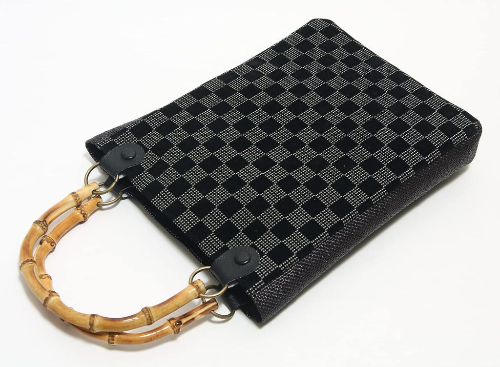 Hasegawa Shingen Bamboo with Inden Made in Japan Bag, Handles, Style, Men's, (Checkered Pattern)