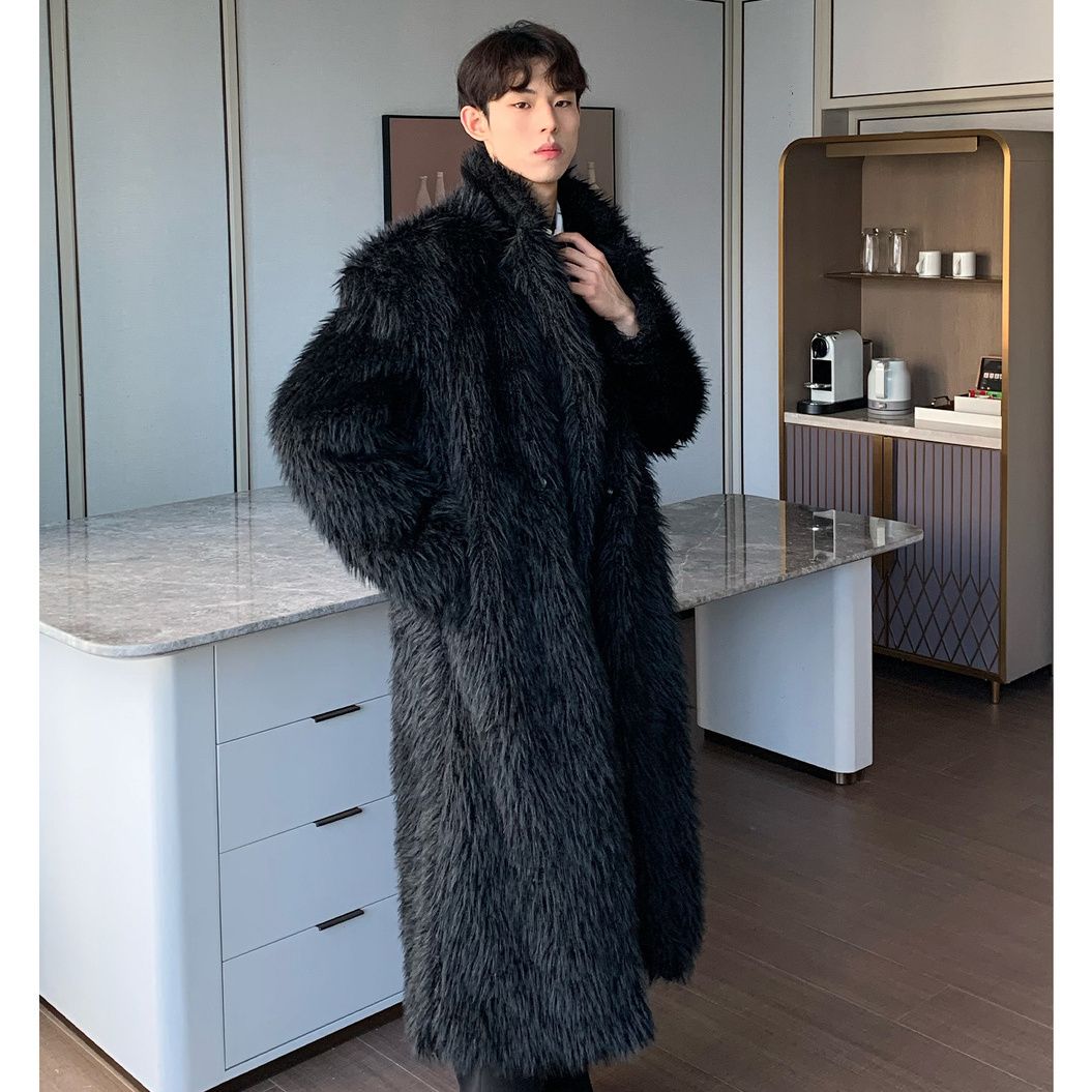 

Winter Winter High-end Antifreeze Thick Warm Long Imitation Leather Coat Fur Loose Mid-length Coat Windbreaker M чорний