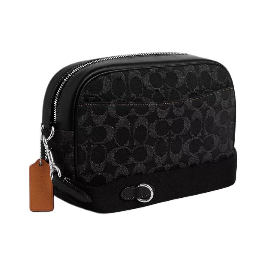 Coach Jamie 24 Reißverschluss Denim und Leder Kamera Tasche Damen Umhängetasche Schwarz CQ710-SVBK