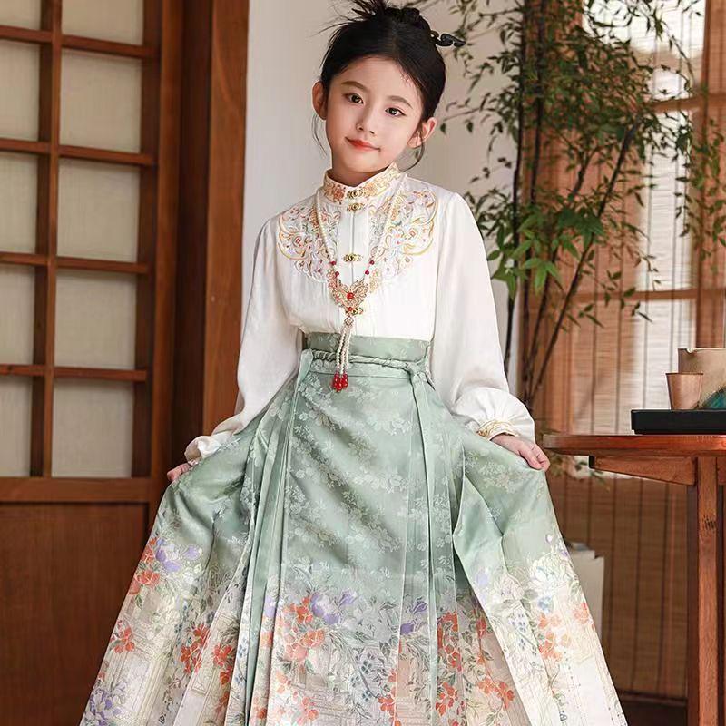 2025 Horse-face Girls' Chinese Hanfu Set - Ming & Tang Dynasty Style Children's Costume for Spring & Autumn with Tag