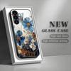 Blau-weiße florale gehärtete Glas Handyhülle geeignet für Samsung Galaxy S26 S25 S24 S23 S22 S21 S20 FE/Ultra/Plus sturzsicher