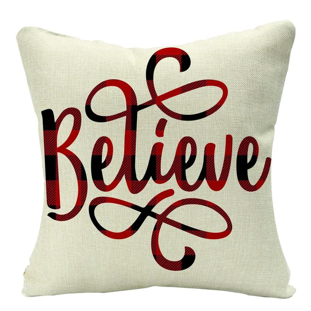 Christmas Cushion Cover Xmas Decorative Farmhouse Buffalo Check Pillowcase Holiday Party Decor Pillow Cover for Living Room Seat