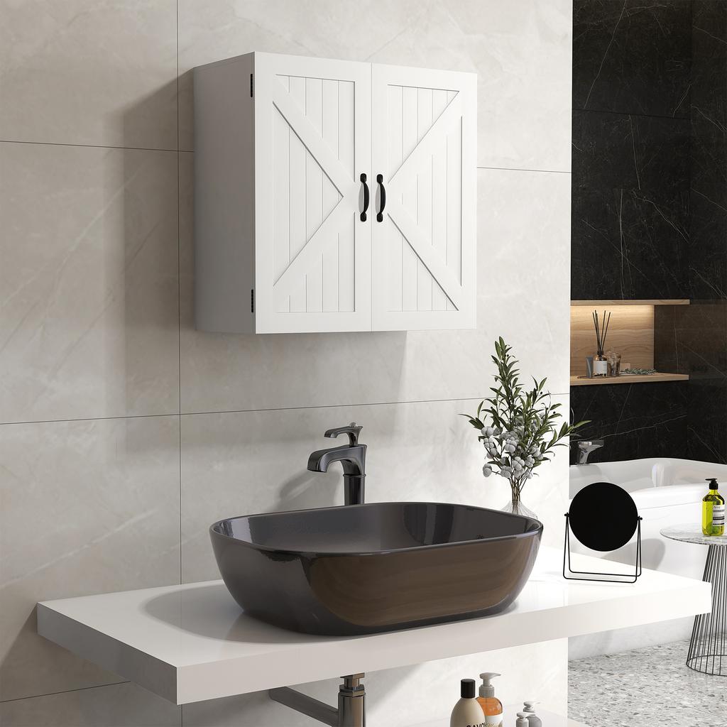 Country-Style Wooden Bathroom Wall Cabinet with Adjustable Shelf. 60x30x60cm. White
