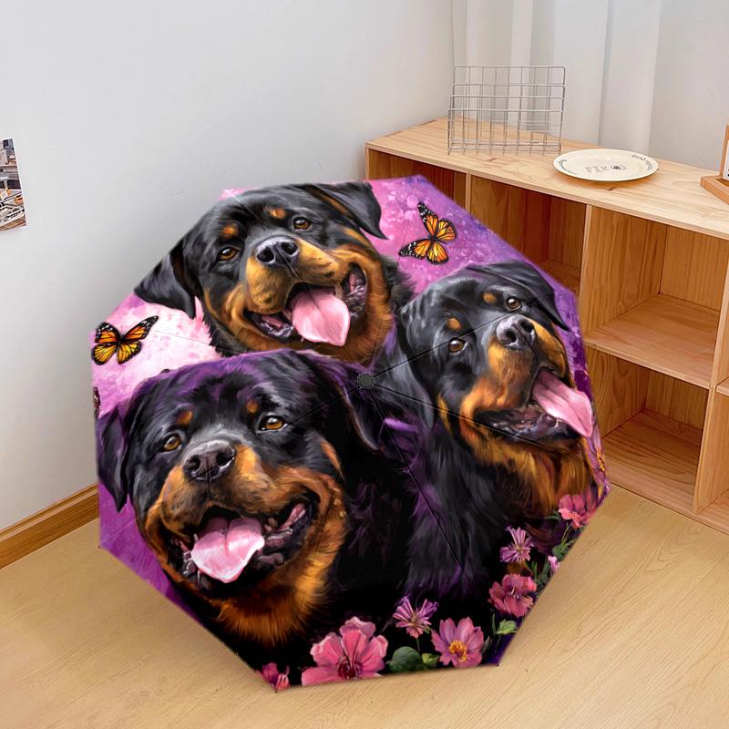 1 PC Automatic Folding Umbrella - Rottweiler Dogs Pattern, Portable & Foldable Design with 8 Ribs, Christmas Birthday Gifts