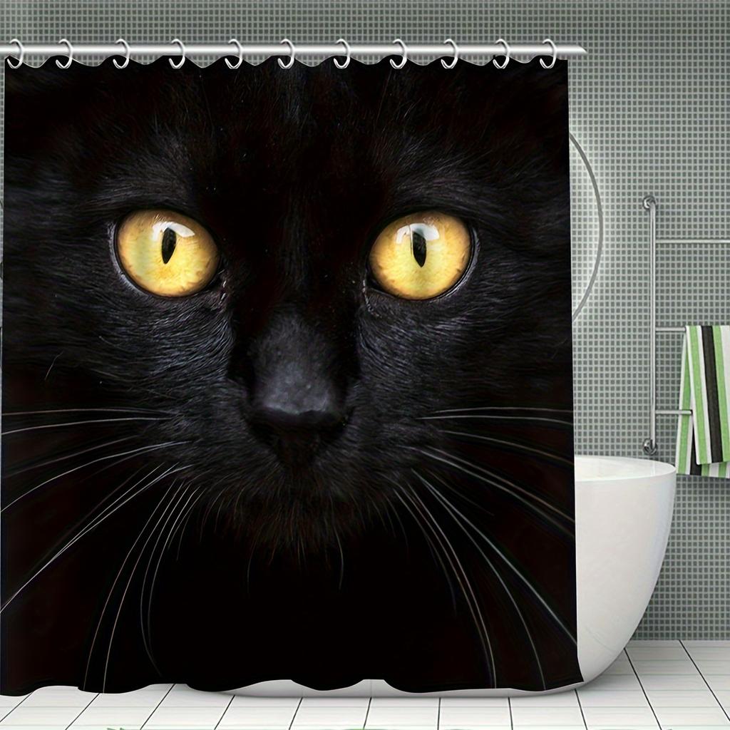 1/4 יחידות סט וילון מקלחת עמיד למים יוקרתי חתול שחור סט אמבטיה דקורטיבי שטיחון מונע החלקה כיסוי לאסלה שטיחון אמבטיה ו-12 ווים