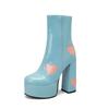 Damen Plateau Stiefel mit hohen Absätzen Chunky Herzmuster Stiefeletten Mode Vintage Wasserdicht Bequem Moderner Stil Kurze Stiefel