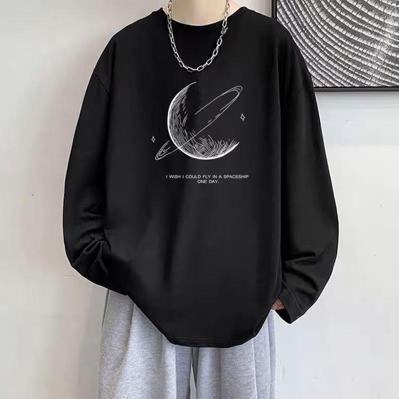 

Мужская трендовая футболка с длинным рукавом в гонконгском стиле с принтом - Повседневный универсальный топ 4XL чёрный