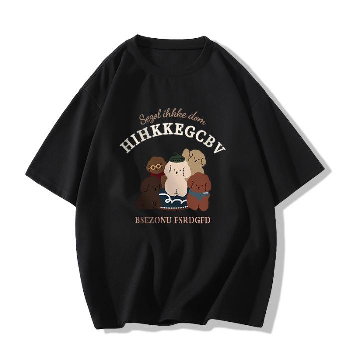 Cotton pudding dog short-sleeved t-shirt women's new casual summer loose design niche half-sleeved top