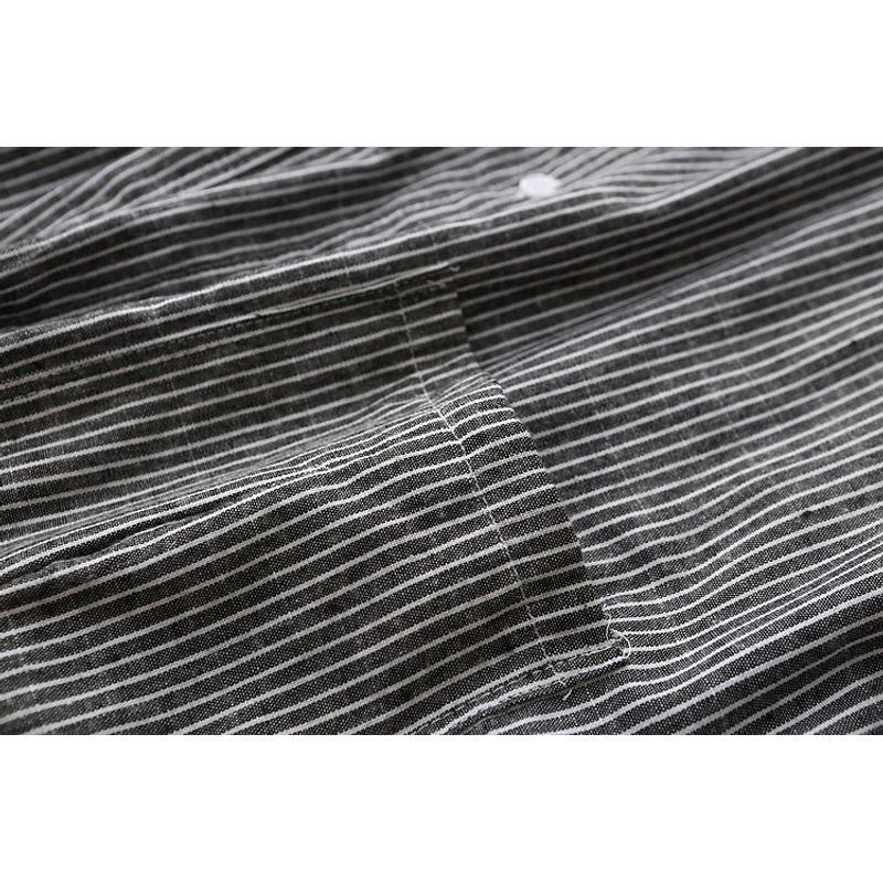 From Cupboard Tail Single Artsy Minimalist Loose Vertical Striped Cotton Shirt Women's Long Sleeve Mid Length Long Length Casual Shirt Spring & Fall