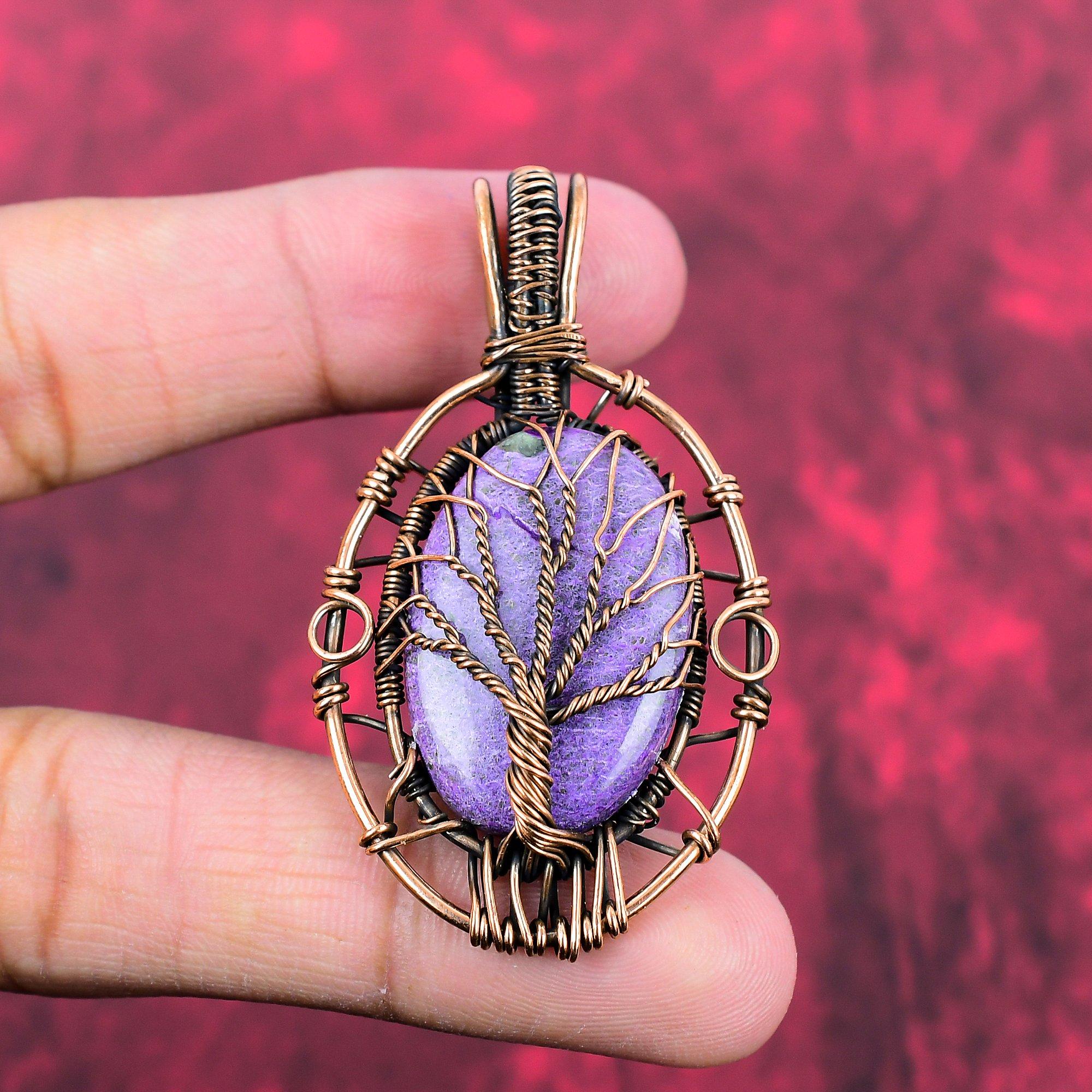 Tree Of Life Purpurite Pendant Copper Wire Wrapped Pendant Handmade Pendant Unique Copper Jewelry Natural Gemstone Pendant Anniversary Gifts