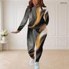 Women Plus Size Two Piece Set Round Neck Long Sleeve Printed Top And Fitted Pants Pink Purple Black