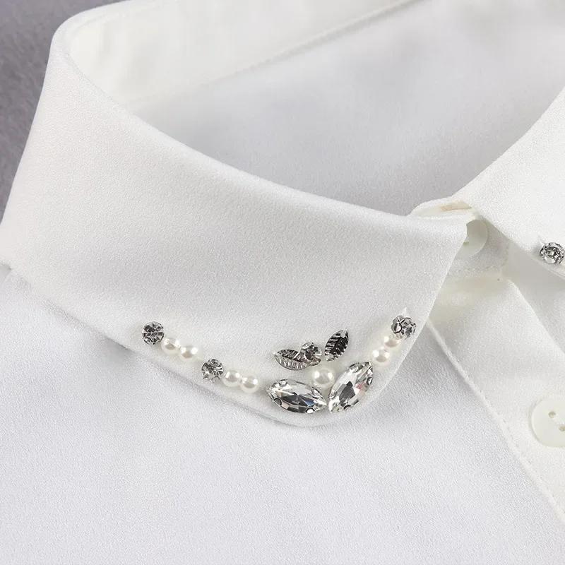 Vintage Handmade Beads Fake Collar for Womens Autumn Sweater Shirt Dechable Collar Decorative Fashion Business False Collar