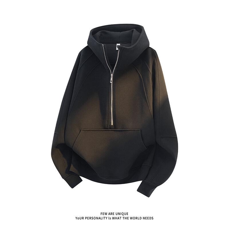 Men s Autumn Niche Heavyweight Deconstructed Half-Zip Hoodie M чёрный