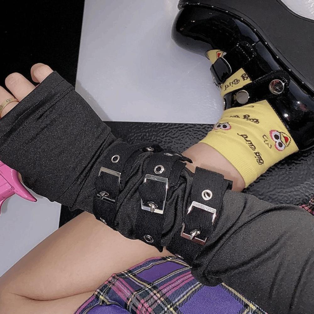 Silk Hip hop Cosplay Men Fashion Accessories Belt Rivet Half-finger Gloves Arm Cover Punk Wristband