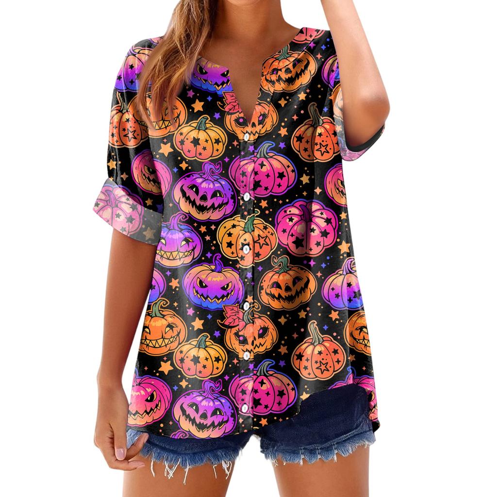 Women's Fashionable, Casual, Comfortable, Loose-Fitting Halloween Print Top