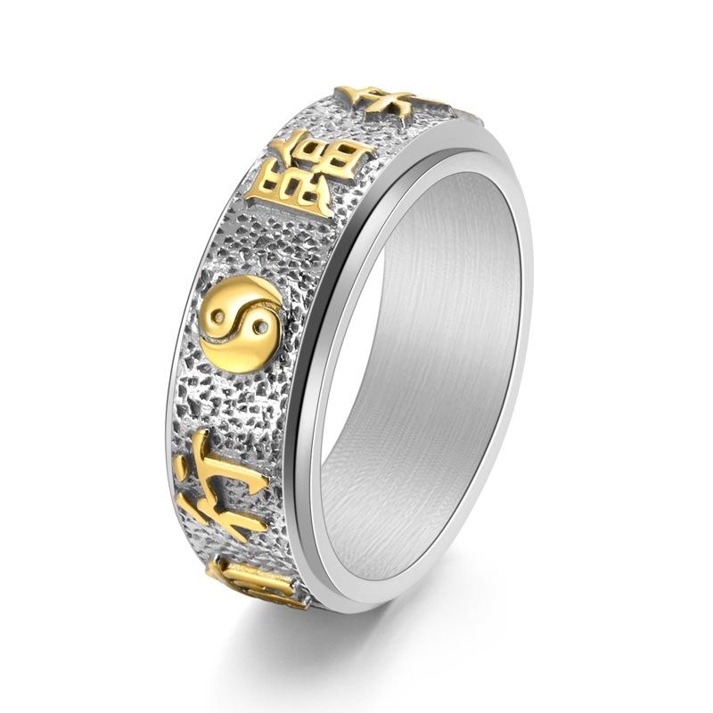 Yin-Yang and Eight Diagrams Nine-character Mantra Ring for Men Stainless Steel Ring Punk Vintage Jewelry New