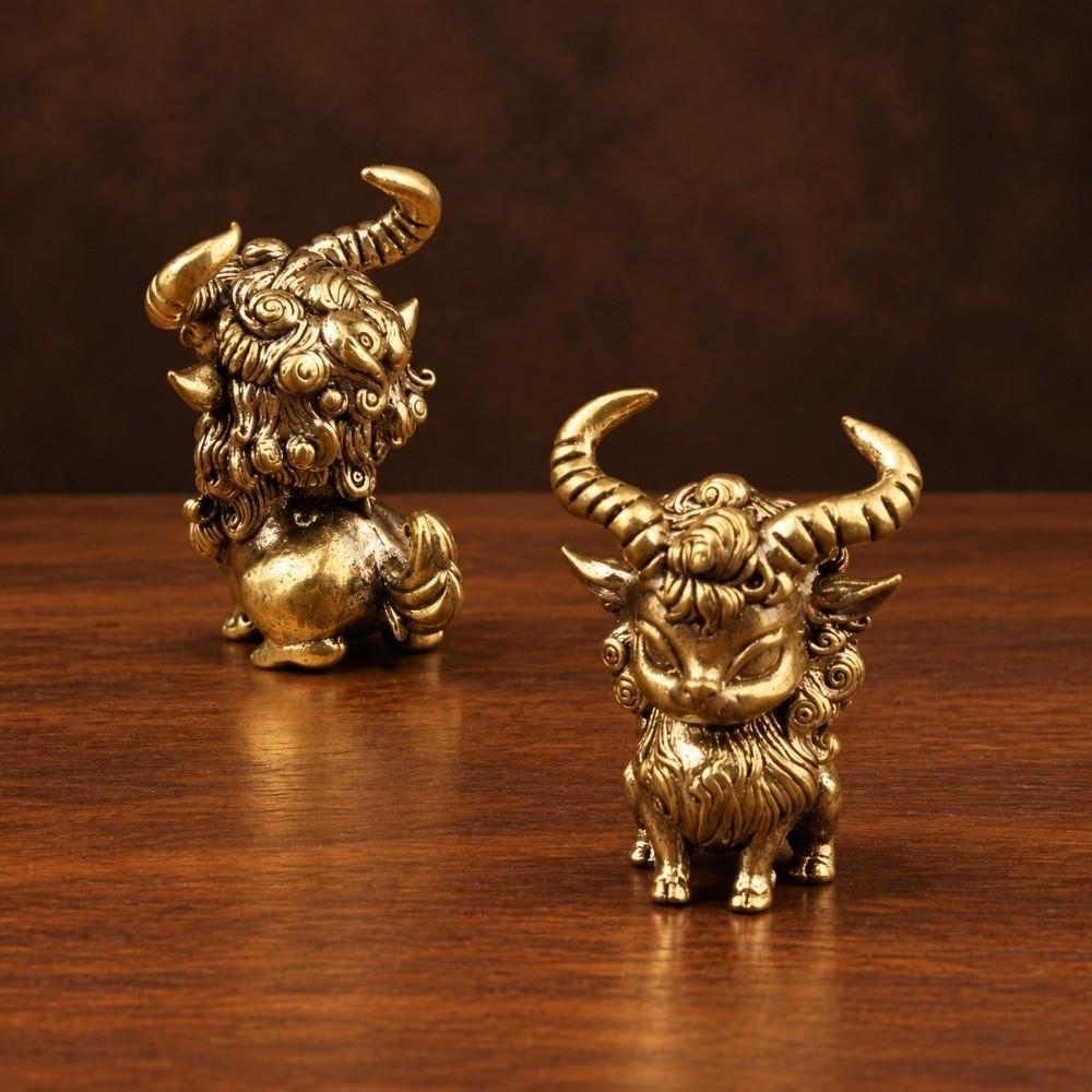 San Yang Kai Tai Zodiac Sheep Figurine Metal Vintage Statue Gift Lucky Ornament Year of The Sheep