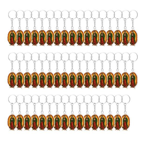 Religious Keychain for Men Women Catholic Virgin Mary Keepsake Christian Acrylic Keyring Small Baptism Favors for Guests