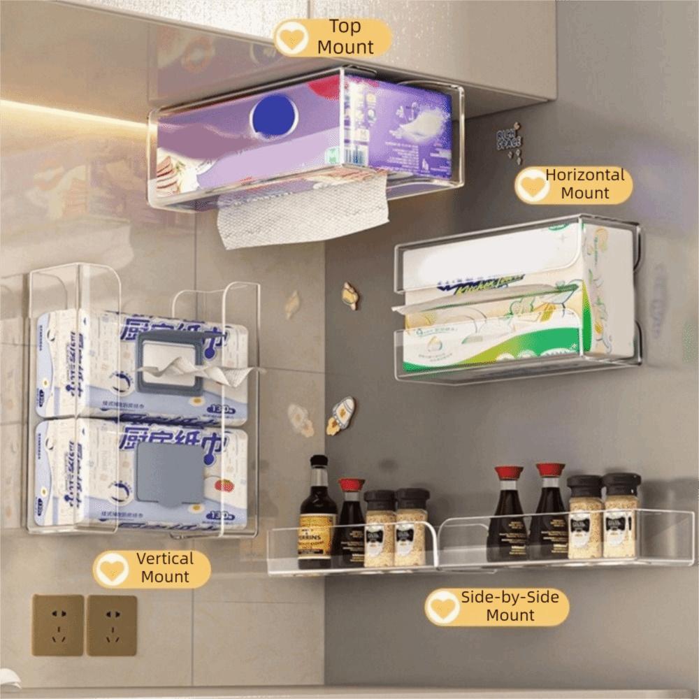 Self Adhesive Refrigerator Tissue Box Punch Free Detachable Storage Box Tissue Holder Cabinet