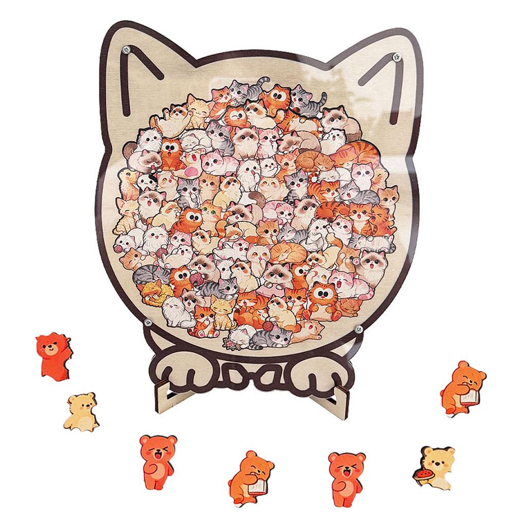 Cartoon Wooden Cat Puzzles Relaxation and Stress Relief Jigsaw Toys Educational Toy Cute Animal Home Decor Gift