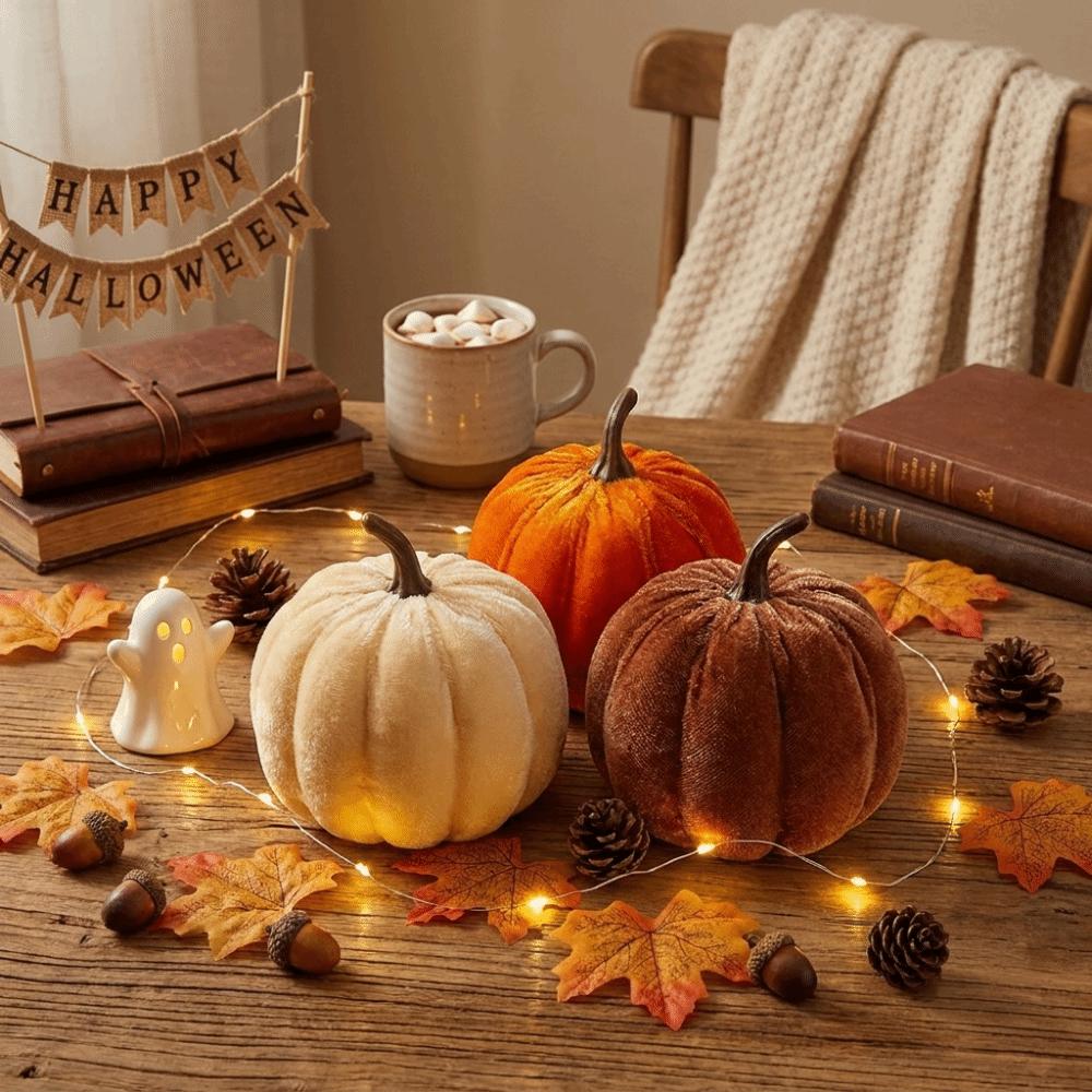 Multi Sizes Mini Pumpkin Ornament Velvet Halloween Artificial Decoration Living Room Decor