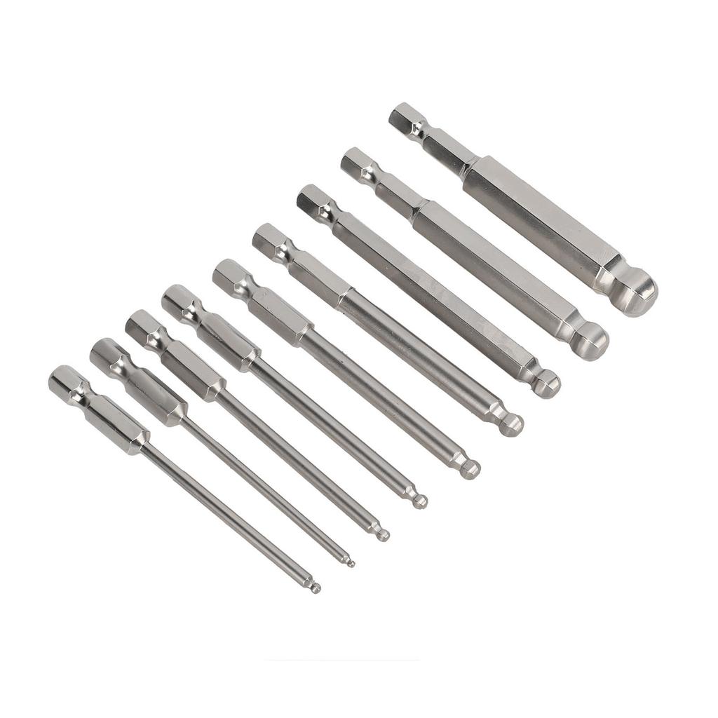 9pcs 75mm Magnetic Screwdriver Bit Set Ball Head 14 Inch Hex Shank Hex Screwdriver Drill Bit Set