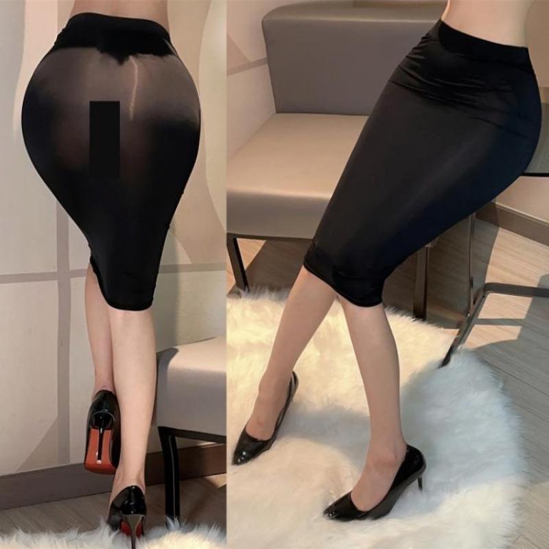 Silky, Hip-Hugging See-Through Half Skirt for Women