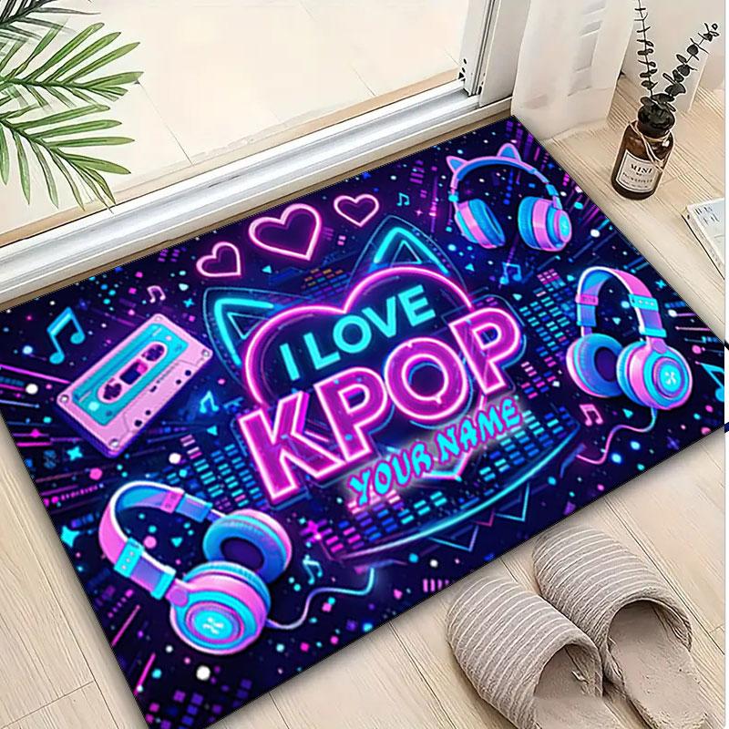 1PC Custom Name Love Kpop Music Festival Theme Floor Mat Ideal for Living Room, Game Rooms, Office, Bedroom,Floor Mat Playful Design