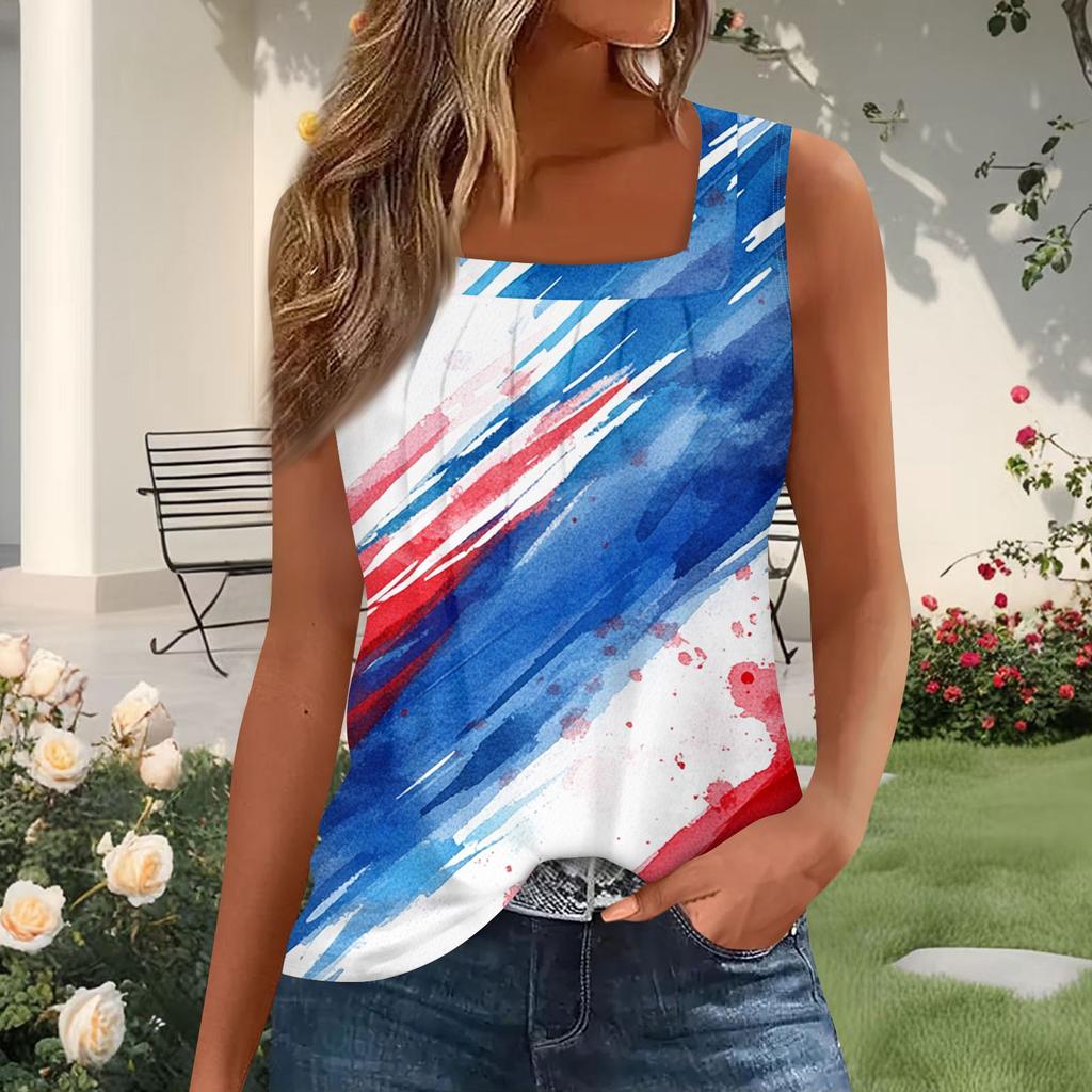 Dámský módní plisovaný top s potiskem a čtvercovým výstřihem