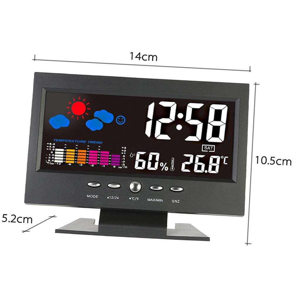 C/F Multifunctional Indoor Colorful LCD Digital Temperature Humidity Meter Clock Thermometer Hygrometer Calendar Temperature Trend Alarm Comfort