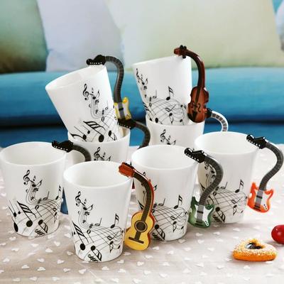 250ml kreativní hudební keramický hrnek ve stylu kytary a houslí, roztomilý hrnek na kávu, čaj a mléko s rukojetí, koktejlová sada