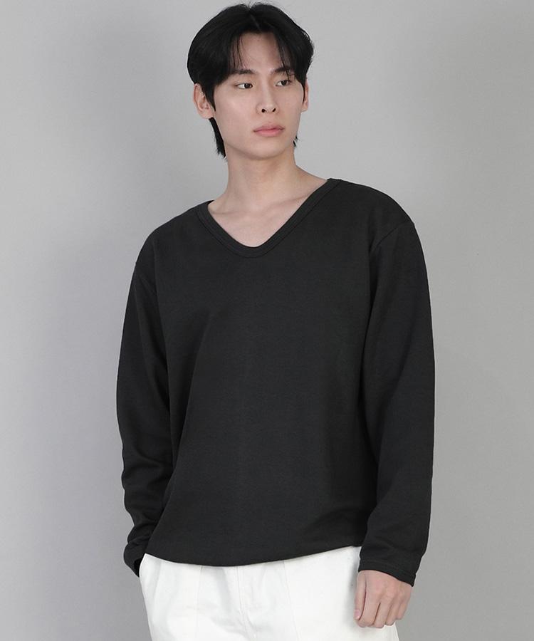 Seinteukeulu Plain V-Neck Sweatshirt Rvs-874 Black