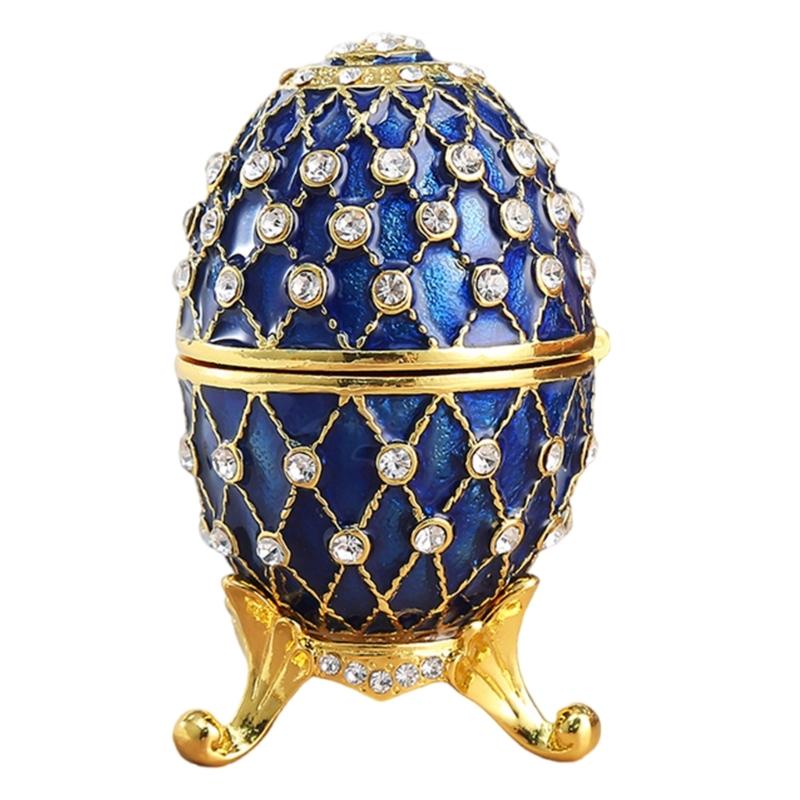 Ornament Elegant Ouă de Paște din Email Cutie de Bijuterii Handmade cu Cristale și Bijuterii cu Capac cu Balamale Accesorii pentru Decorarea Casei