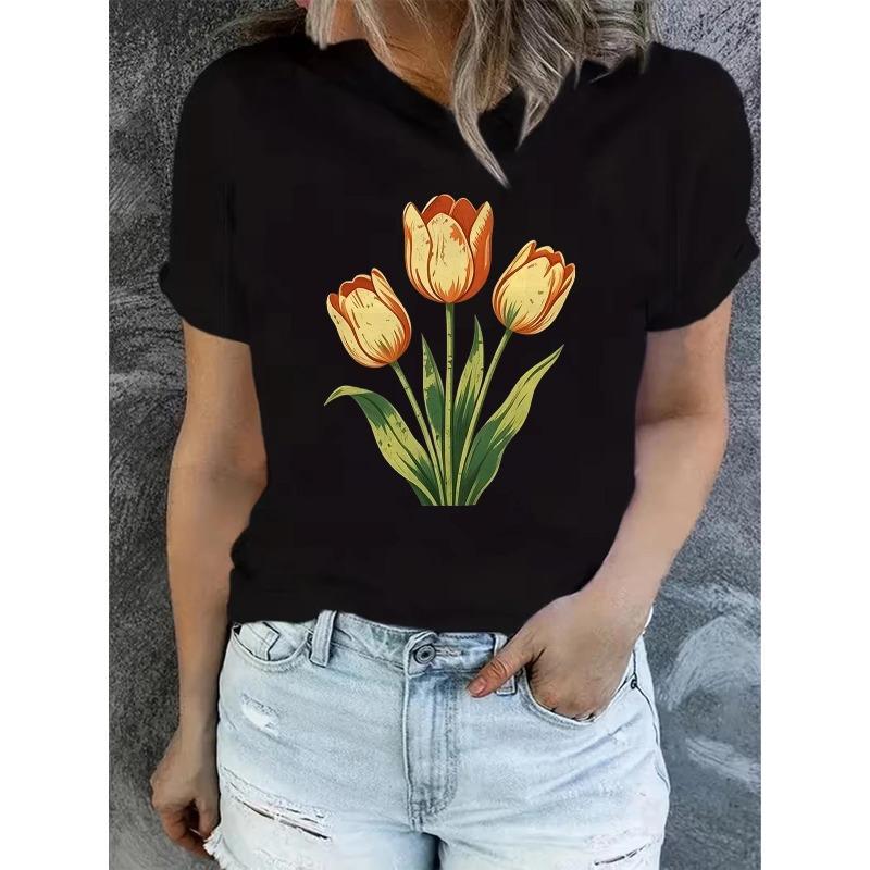 Women s Summer Short-Sleeve Printed T-Shirts, Fashionable and Casual, Machine-Washable Comfortable Fit 2D Flat Printing, 2D Flat S