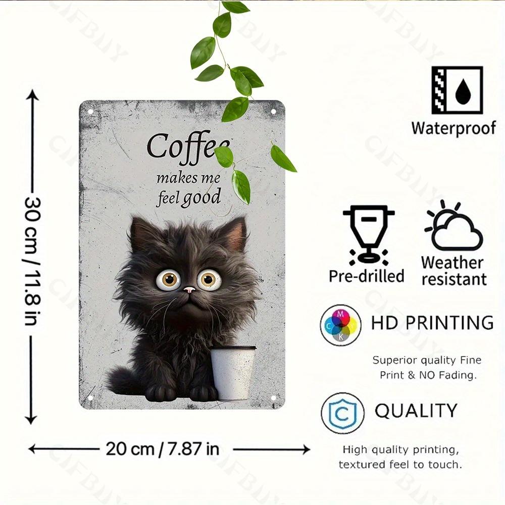 

Винтажная металлическая вывеска с изображением кота, юмористическое настенное искусство на кофейную тематику для бара, сада, кафе, ресторана, гаража, патио, декор, идеальный вариант для Рождества 20x30cm темные хаки