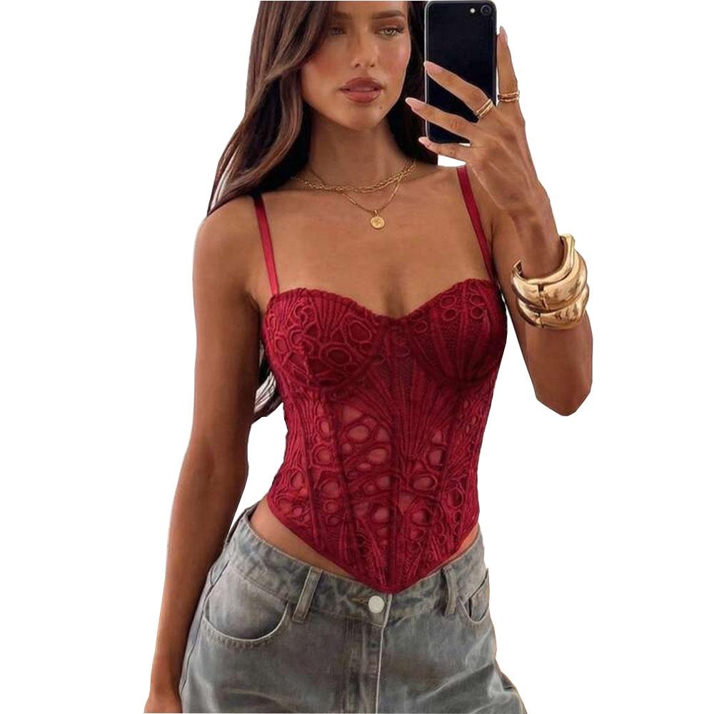 European-American Sexy See-through Strappy Fishbone Bustier Corset – Women's Fashionable Button-up Top