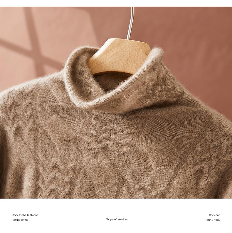 Women's High Neck Cable Knit Cashmere Sweater - Cozy, Loose Pullover for Autumn & Winter