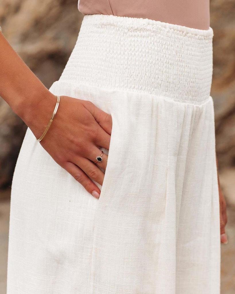 Women's Spring/Summer 2025 Cotton Linen Wide-Leg Pants - Solid Color, Elastic Waist, Casual Long Fit