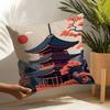 Retro Japanese Pagoda Landscape 2 Pillow Case Linen Cushion Covers For Decorative Sofa Home Pillows Case Car Chair Pillows Cases