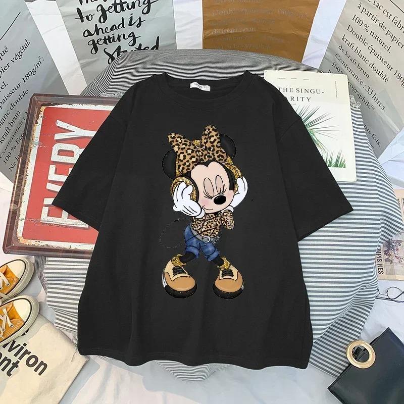 Fashion Disney Cartoon Mickey Minnie Printed T Shirt Vintage Women Casual Short Sleeves Streetwear Tshirt Harajuku Tees Tops